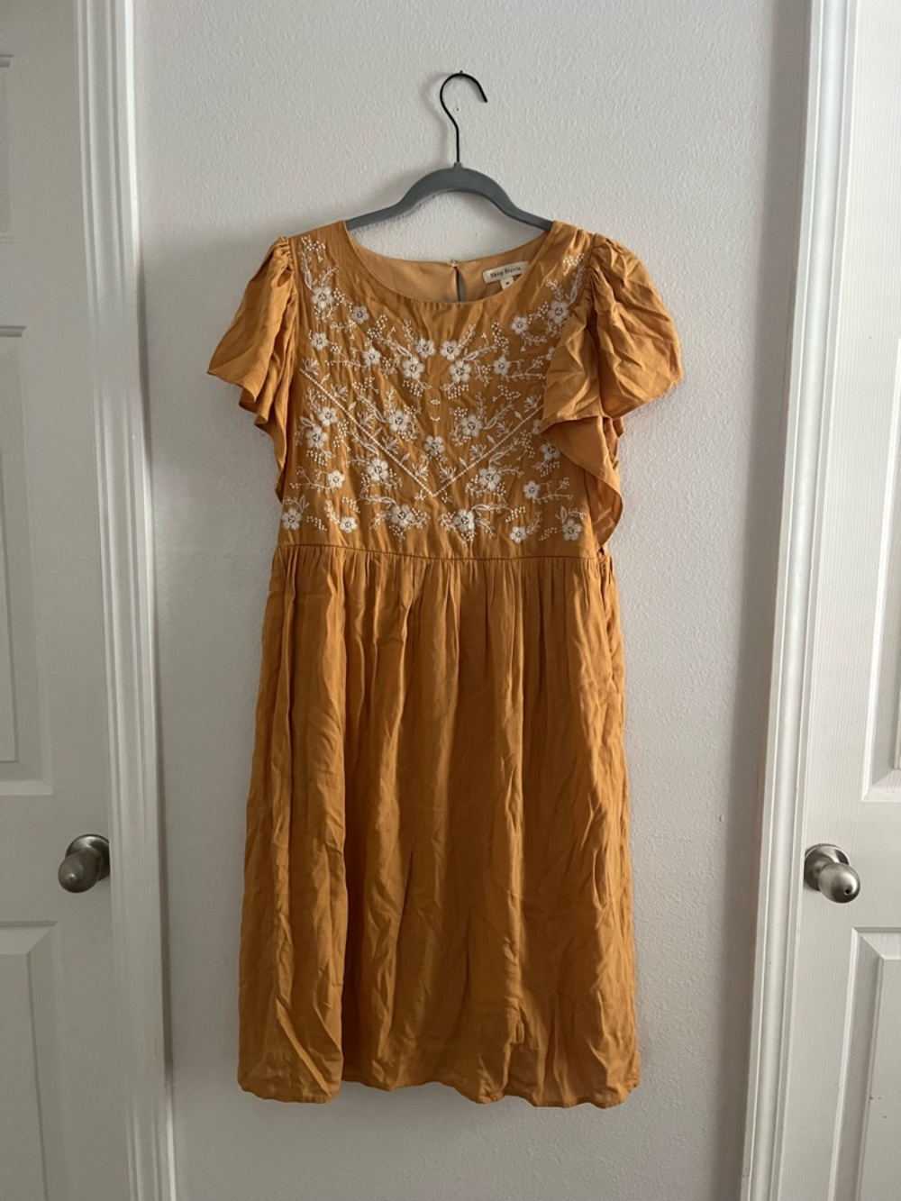 Shop Stevie Mustard Yellow Embroidered Dress